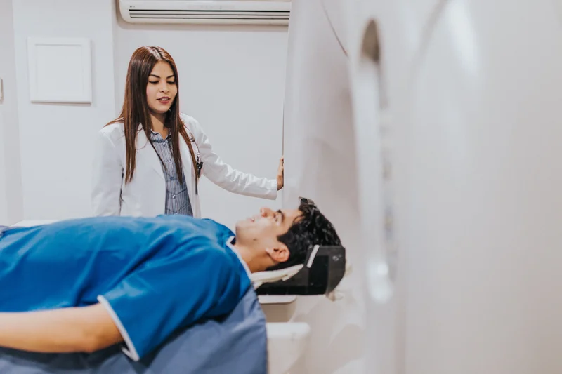 Woman at medical appointment for preventive cancer screening