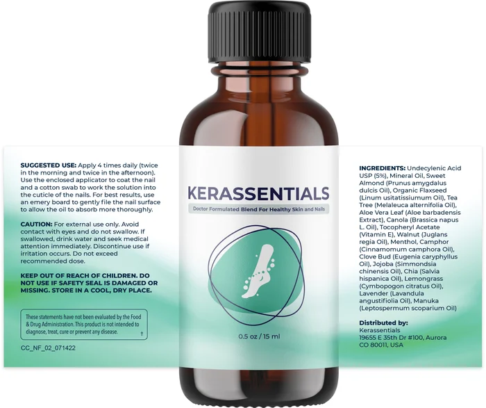 Kerassentials bottle label showing all ingredients
