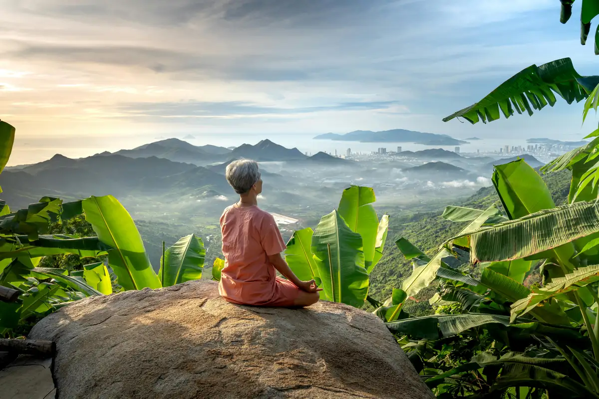 Woman in a calm, peaceful state representing the gut-brain connection and mood regulation through the microbiome
